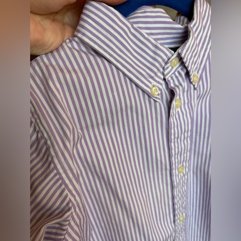 Ralph Lauren Cotton Shirt Boys Purple Striped Long Sleeve Button Classic Size 5 - Picture 7 of 10